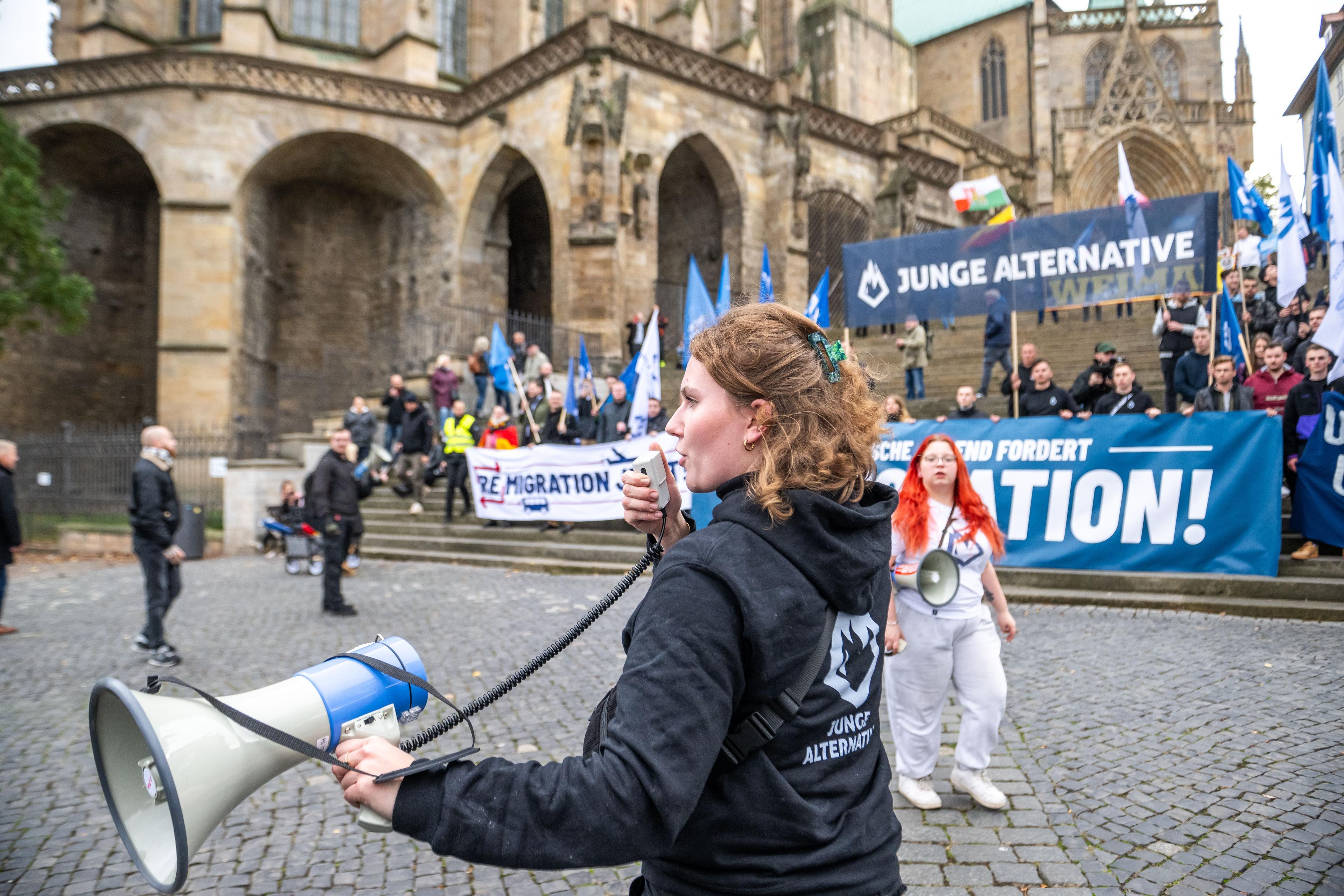 Die Junge Alternative bei einer Demonstration in Erfurt, 28. Oktober 2023.